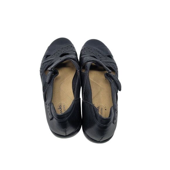 Y2K Clarks Bendables Leather Mary Janes 9.5 Black Flats Dark‎ Academia Comfort - Picture 9 of 11